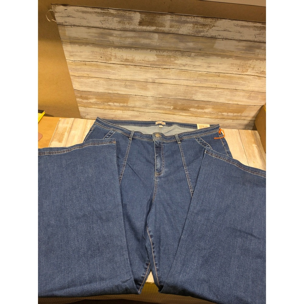 Knox Rose Womens High Rise Anywhere Flare Pant Blue Denim Jeans Size 24 Plus